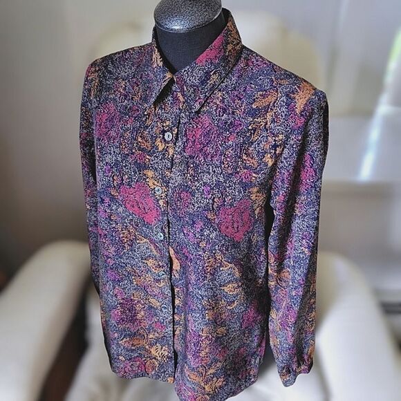 Vtg 90s multicolour snakeskin print button-down blouse - Picture 2 of 15